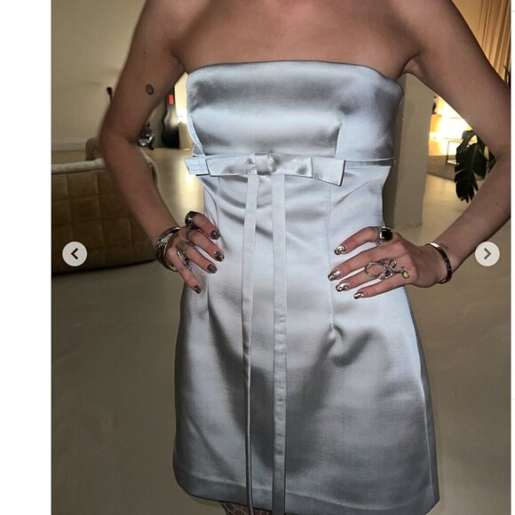 Zara Satin Strapless Bow Dress NWT Silver Blogger Fav Size Large - Picture 3 of 12